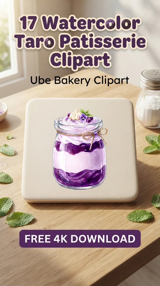 Free Ube Pudding Jar PNG | Cute Taro Dessert Clipart — Taro Patisserie | Ube Dessert Clipart PNG watercolor clipart