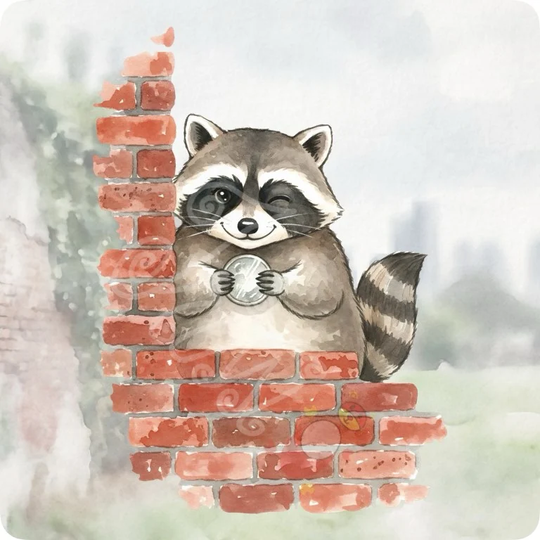 Free Cute Raccoon Behind Wall PNG | Playful Urban Wildlife Clipart — Urban Wildlife Watercolor Clipart City Animal PNG watercolor clipart