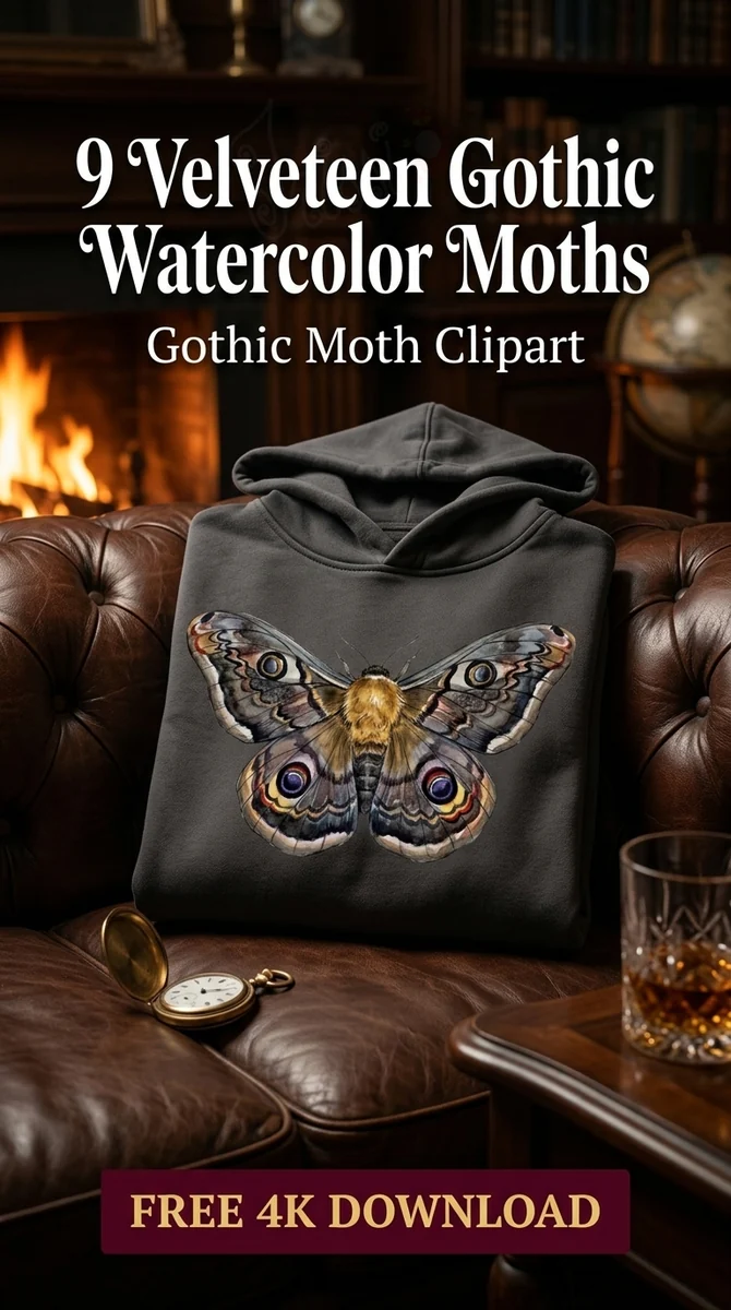 Free Dark Emperor Moth PNG | Gothic Velvet Butterfly Illustration — Dark Academia | Gothic Moth Clipart watercolor clipart