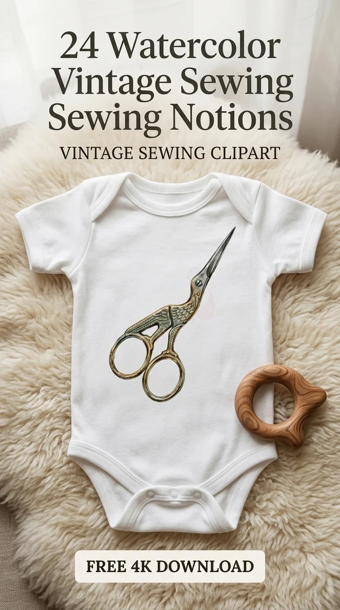 Free Gold Stork Embroidery Scissors PNG | Vintage Sewing Clipart — Vintage Sewing Clipart | Haberdashery PNG watercolor clipart