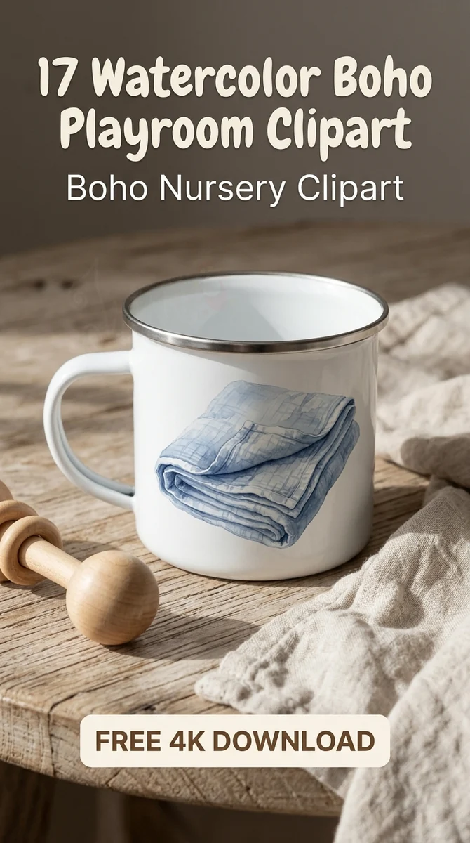 Free Muslin Swaddle Blanket Clipart | Blue Watercolor Nursery PNG — Boho Nursery Clipart | Playroom Watercolor PNGs watercolor clipart