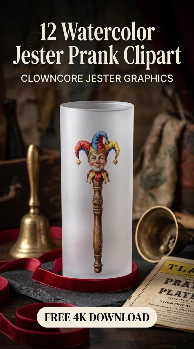 Free Jester Marotte Wand PNG | Watercolor Carnival Stick Clipart β Clowncore Aesthetic | Jester & Prank Clipart watercolor clipart