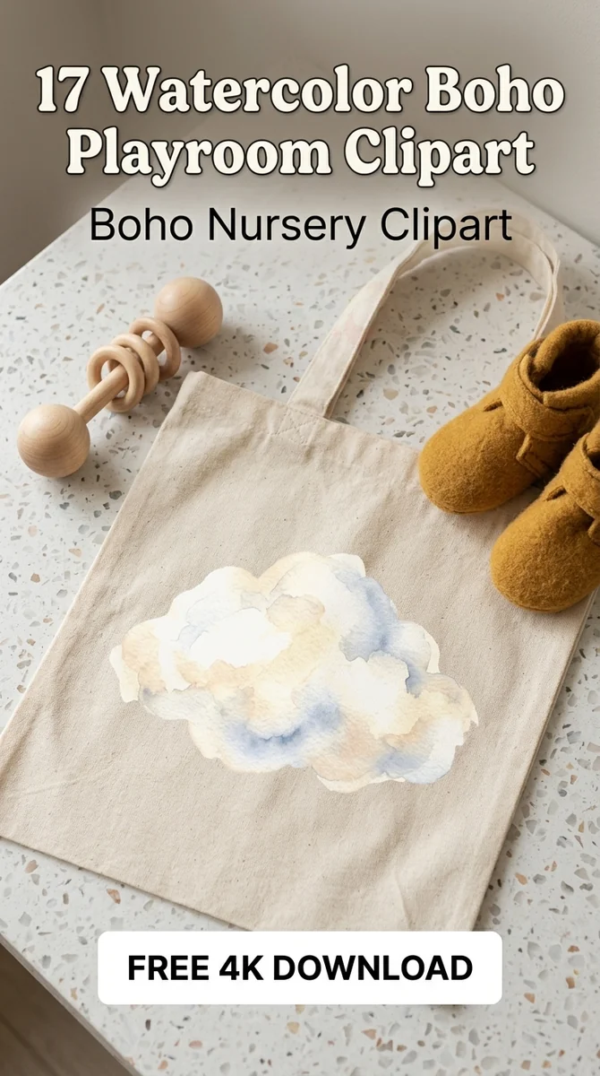 Free Nursery Cloud PNG | Boho Watercolor Clipart for Kids Room — Boho Nursery Clipart | Playroom Watercolor PNGs watercolor clipart