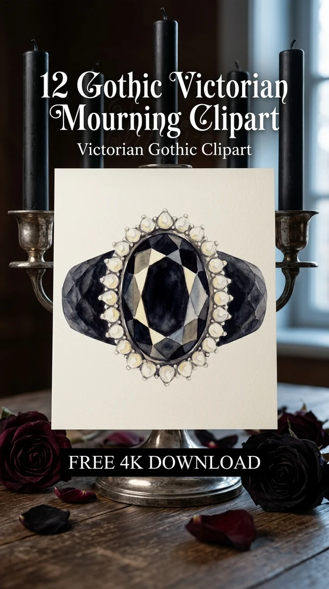 Free Jet Mourning Ring PNG | Gothic Victorian Black Gemstone Clipart — Gothic Victorian Mourning Dark Whimsigoth Clipart watercolor clipart