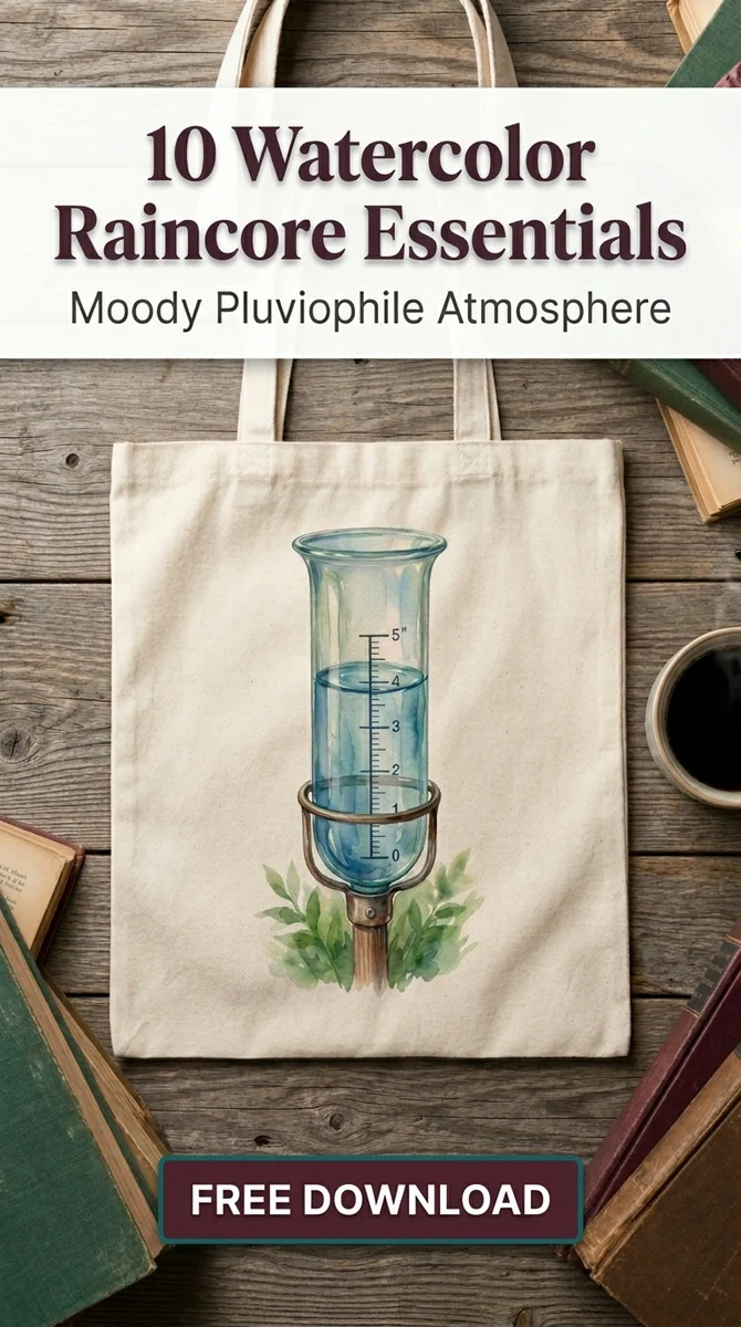 Free Glass Rain Gauge PNG | Watercolor Weather Tracker Art — Raincore Aesthetic Clipart Pluviophile Watercolor watercolor clipart