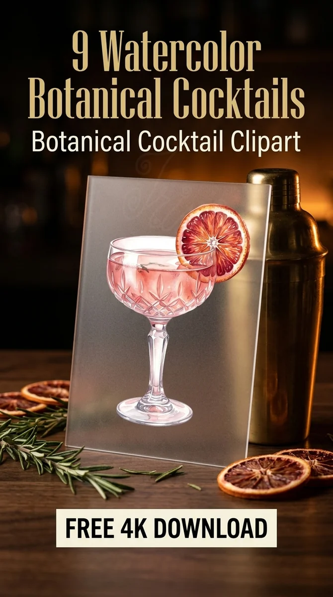 Free Blush Crystal Cocktail PNG | Botanical Drink Clipart — Botanical Mixology | Craft Cocktail Clipart watercolor clipart