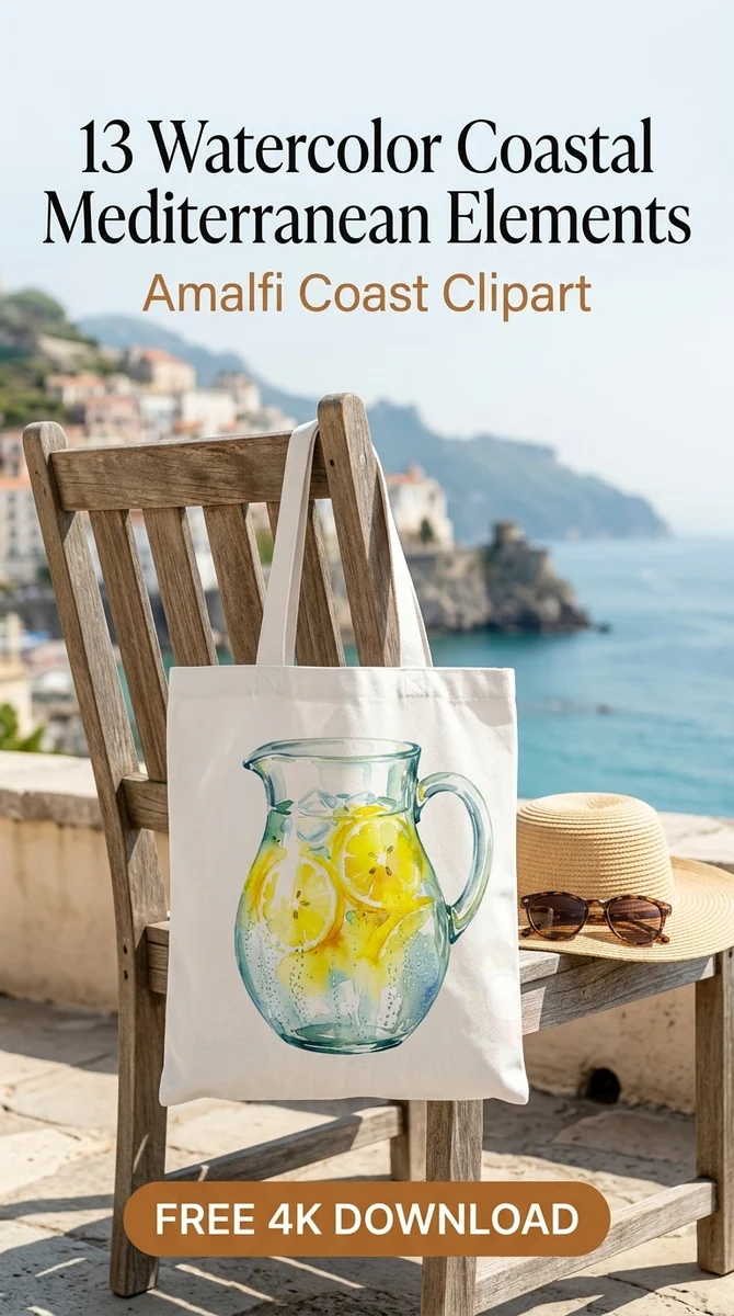 Free Lemon Pitcher Clipart PNG | Watercolor Citrus Illustration — Amalfi Coast | Mediterranean Clipart PNG watercolor clipart