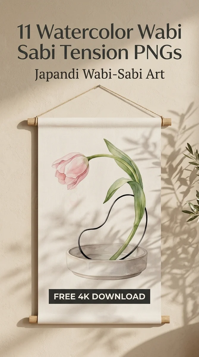 Free Modern Ikebana Tulip PNG | Black Metal Stand Clipart — Wabi Sabi Clipart | Minimalist Japandi Floral PNGs watercolor clipart