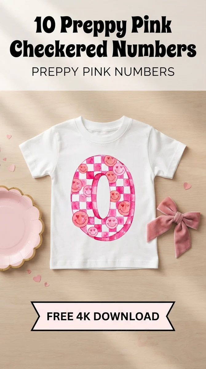 Free Preppy Pink Number 0 PNG | Pink Checkered Smiley Face Clipart β Preppy Pink Checkered Numbers | Y2K Birthday PNG watercolor clipart