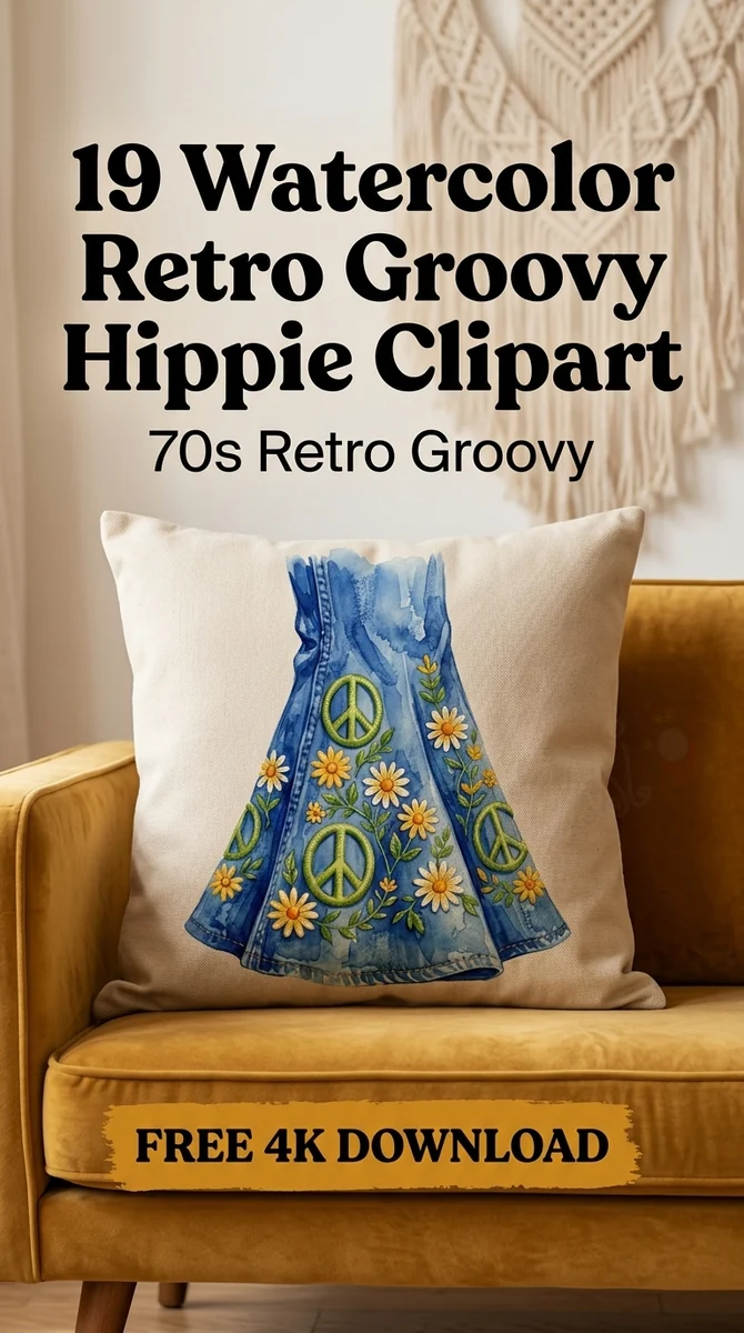 Free Retro Bell Bottoms Clipart | 70s Denim Hippie PNG β Retro Groovy Clipart | Hippie 70s PNG watercolor clipart
