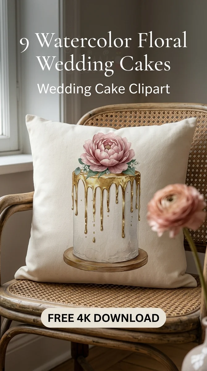 Free Gold Drip Wedding Cake PNG | Elegant Pink Flower Clipart — Watercolor Wedding Cakes | Elegant Bridal Clipart watercolor clipart