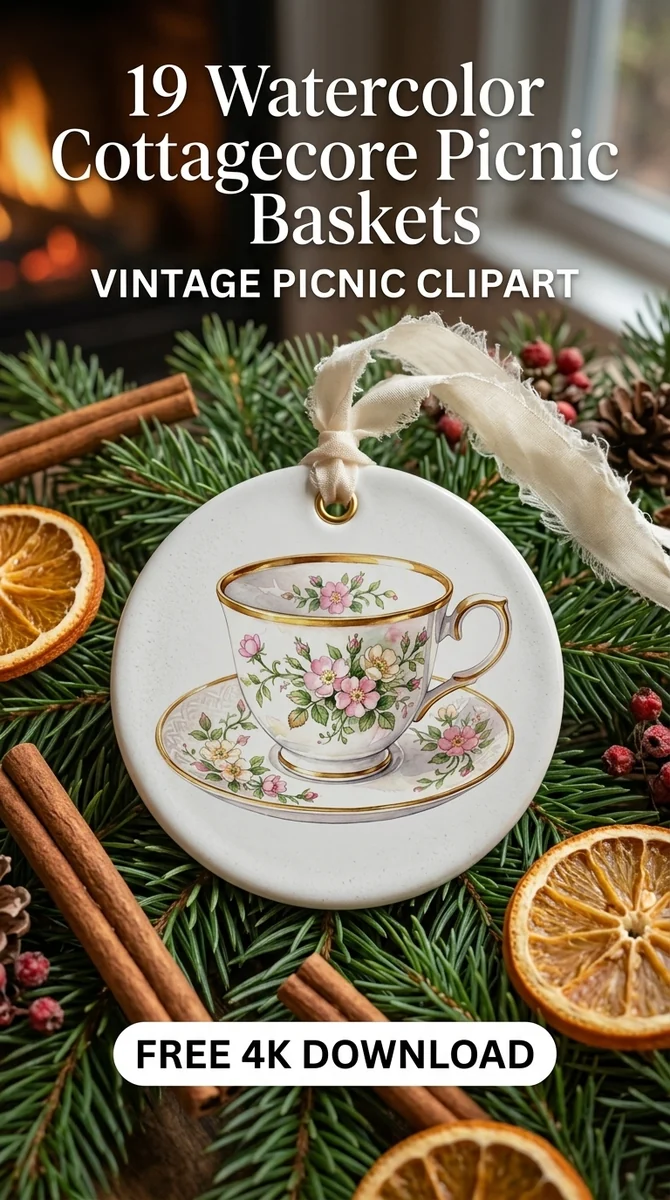 Free Floral Teacup PNG | Watercolor Gold Trim Clipart — Cottagecore Picnic | Watercolor Clipart PNG watercolor clipart