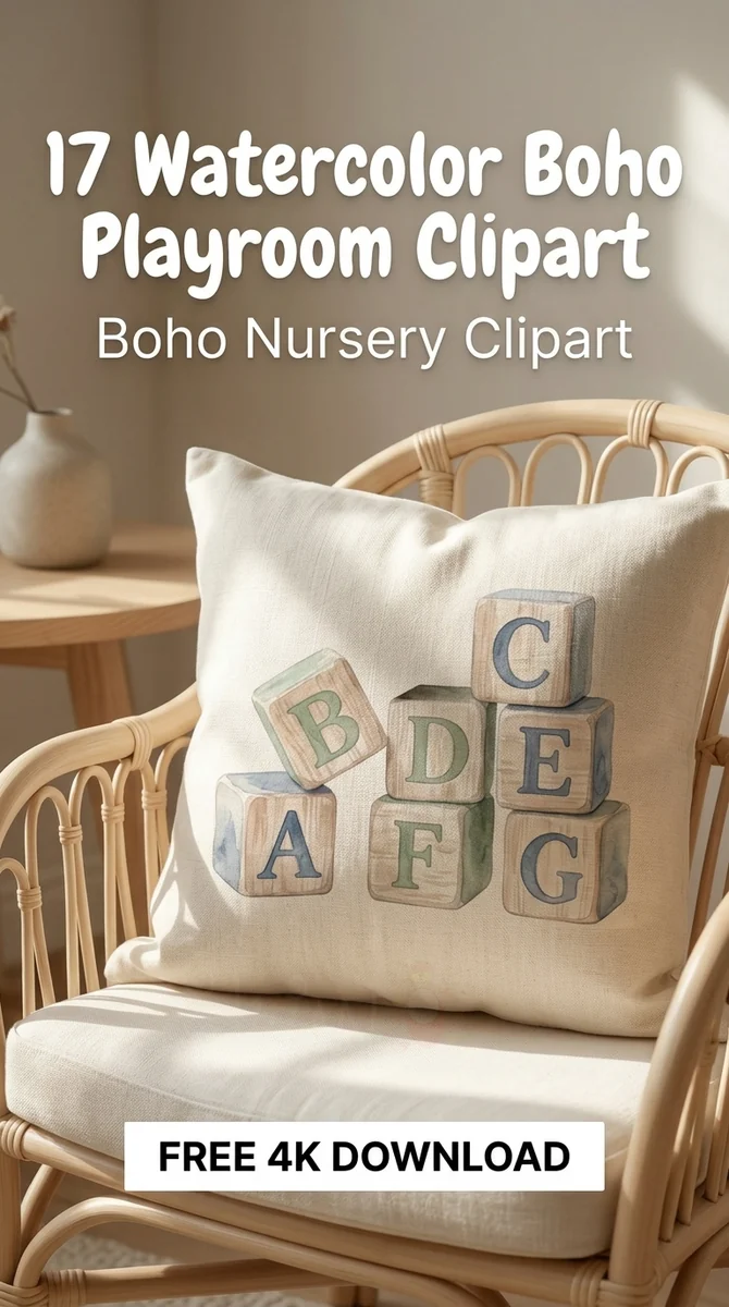 Free Wooden Alphabet Blocks PNG | Boho Educational Clipart — Boho Nursery Clipart | Playroom Watercolor PNGs watercolor clipart