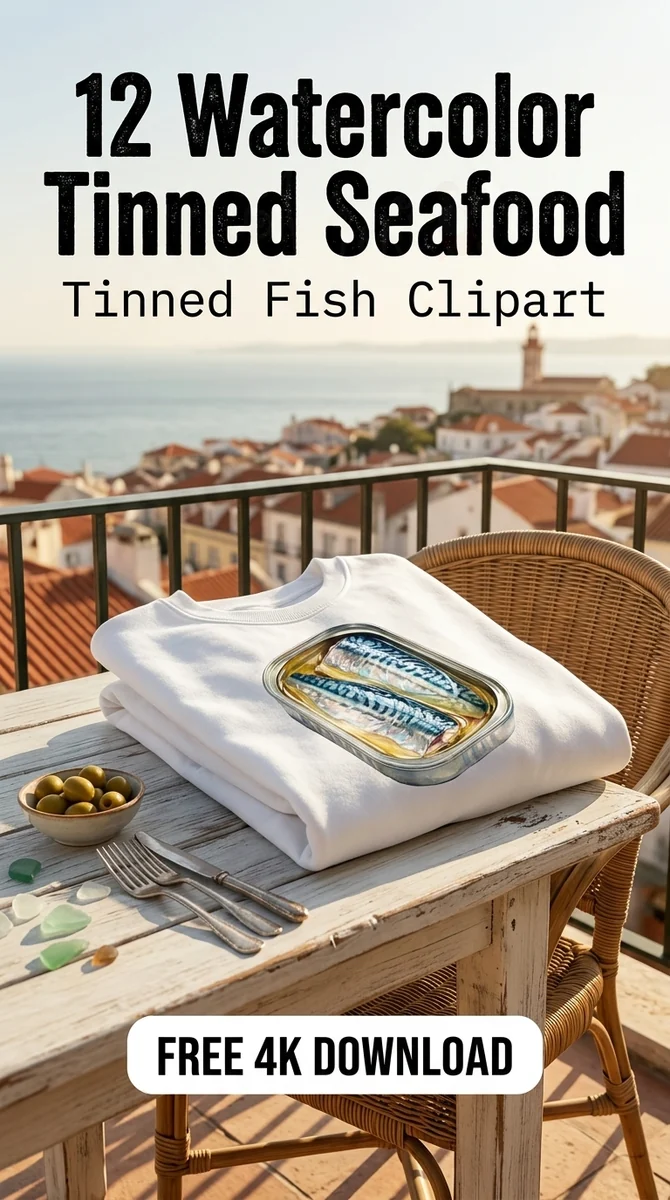 Free Gourmet Mackerel in Oil PNG | Mediterranean Food Clipart — Sardine Girl Summer | Tinned Fish Clipart PNG watercolor clipart