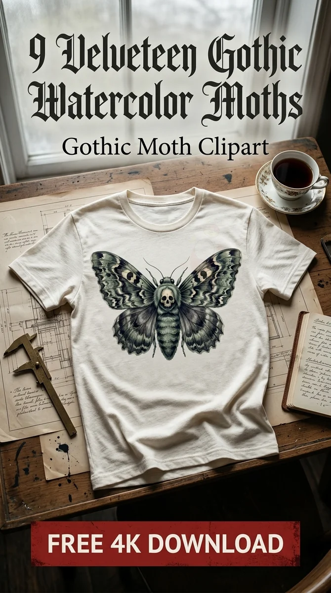 Free Gothic Ghost Moth PNG | Dark Velvet Skull Face Clipart — Dark Academia | Gothic Moth Clipart watercolor clipart
