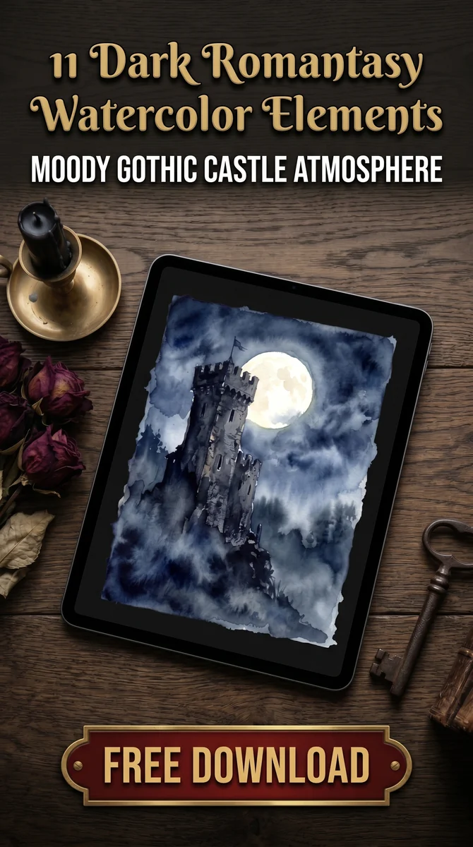 Free Haunted Castle Turret PNG | Moonlit Gothic Tower Art — Dark Romantasy | Gothic Castle PNGs watercolor clipart