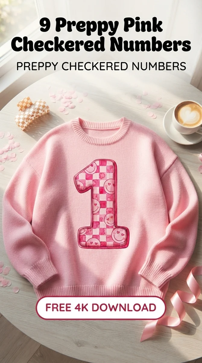 Free Preppy Number 1 PNG | Pink Checkered Birthday Clipart — Preppy Pink Checkered Numbers | Y2K Birthday PNG watercolor clipart