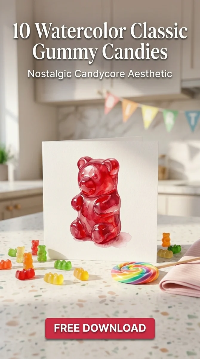 Free Cherry Gummy Bear PNG | Nostalgic Candy Art β Candycore Aesthetic | Y2K Gummy Clipart PNG watercolor clipart