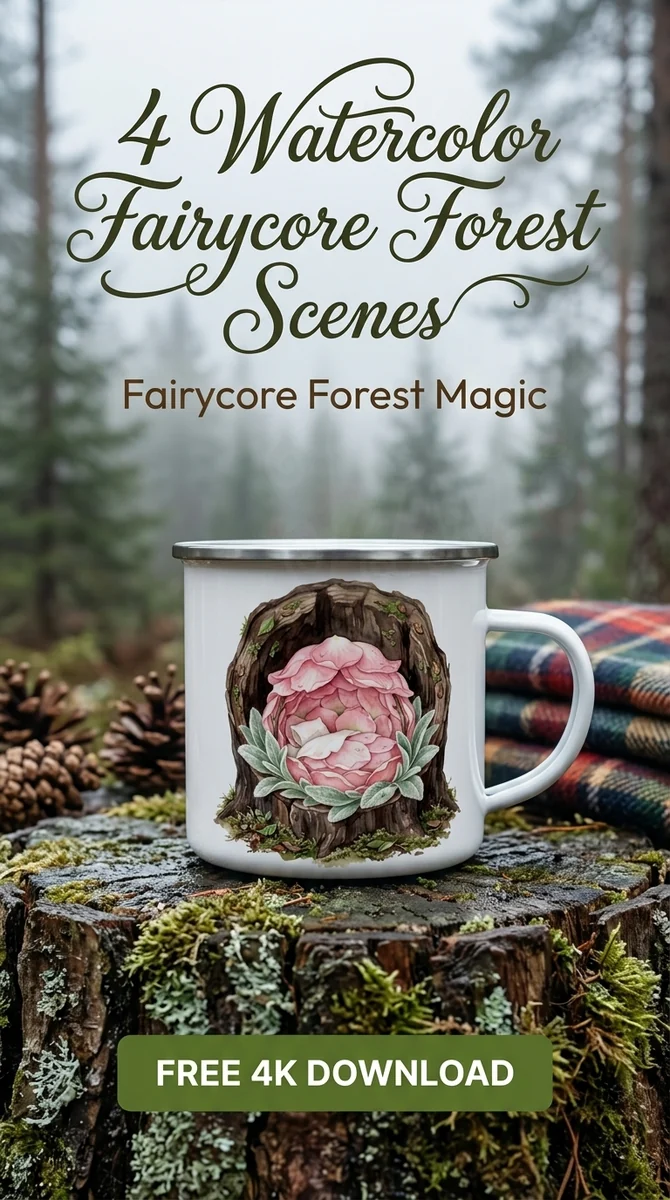 Free Fairy Bed PNG | Pink Flower Petal Tree Stump Clipart — Fairycore Forest | Whimsical Watercolor Clipart watercolor clipart