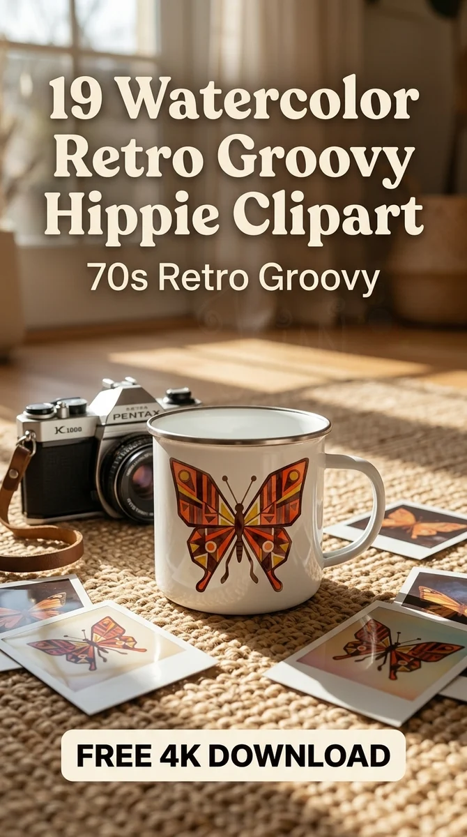 Free Groovy Butterfly PNG | Retro Geometric Hippie Clipart — Retro Groovy Clipart | Hippie 70s PNG watercolor clipart