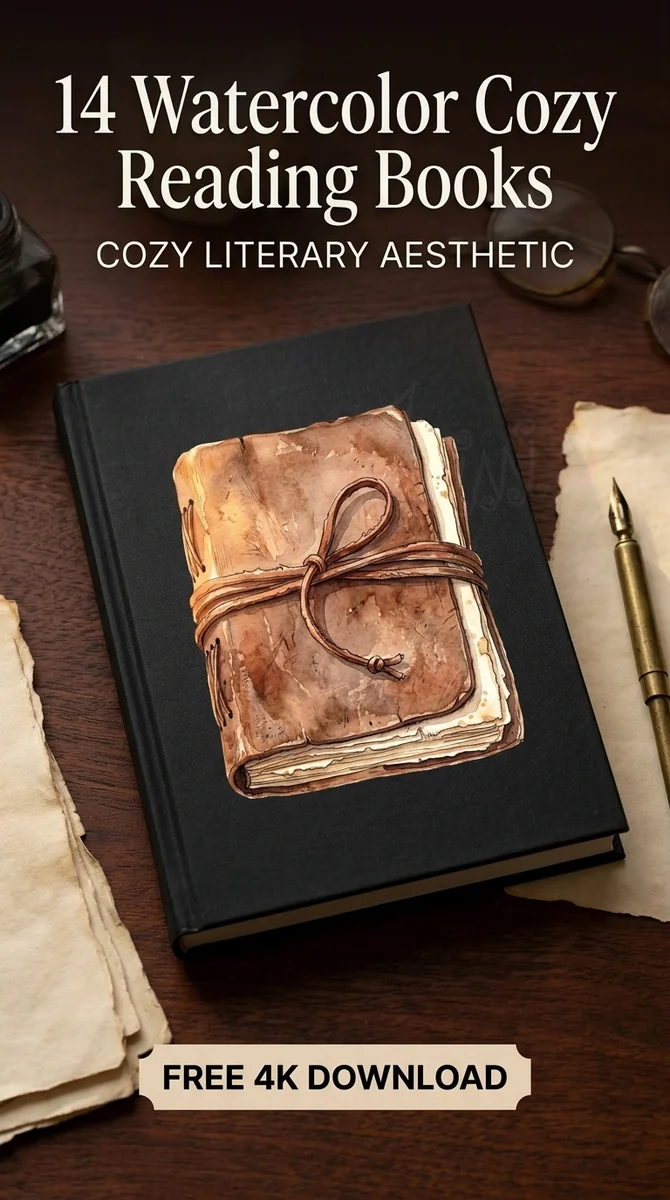 Free Vintage Leather Journal PNG | Watercolor Notebook Clipart — Cozy Reading Clipart | Bookish Watercolor PNG watercolor clipart