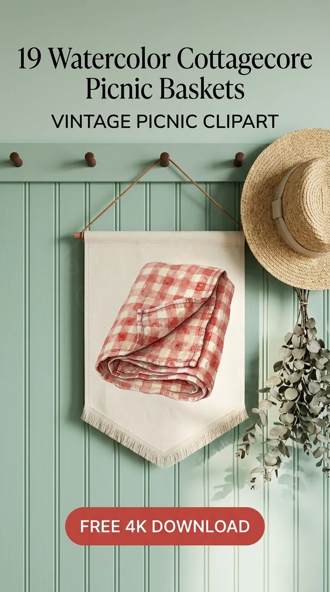 Free Gingham Picnic Blanket PNG | Red Checkered Rug Clipart — Cottagecore Picnic | Watercolor Clipart PNG watercolor clipart