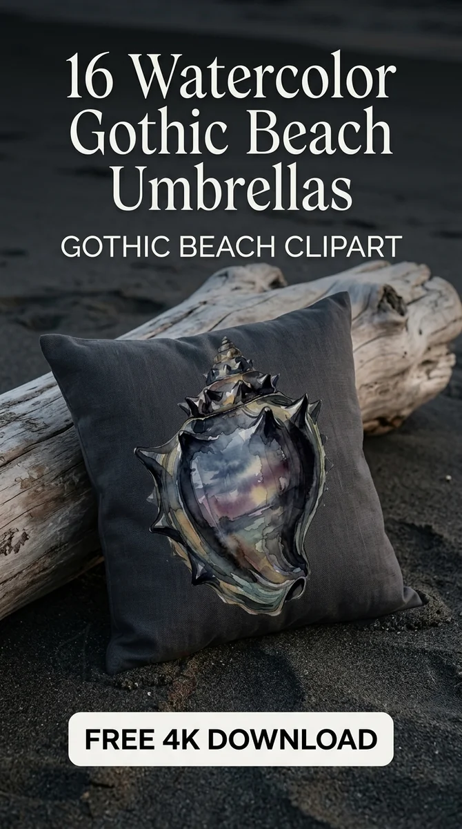 Free Black Seashell PNG | Gothic Beach Clipart | Dark Ocean Art โ Summerween Clipart | Gothic Beach PNG watercolor clipart