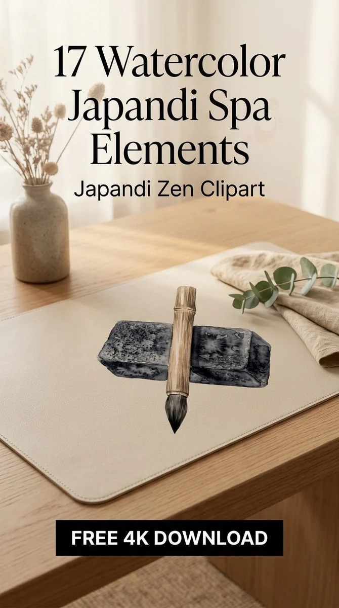 Free Japandi Bath Tools PNG | Japanese Spa Brush Clipart — Japandi Spa Decor | Zen Clipart PNG watercolor clipart