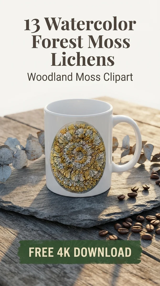 Free Crustose Lichen Stone PNG | Yellow Moss Rock Clipart — Forest Moss Lichens | Woodland Clipart PNG watercolor clipart