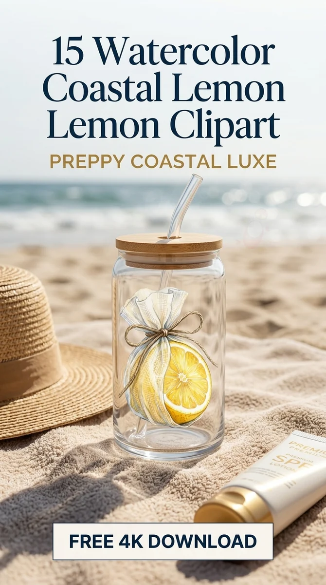Free Wrapped Lemon Slice PNG | Preppy Coastal Clipart — Preppy Coastal | Coastal Grandmother Clipart PNG watercolor clipart