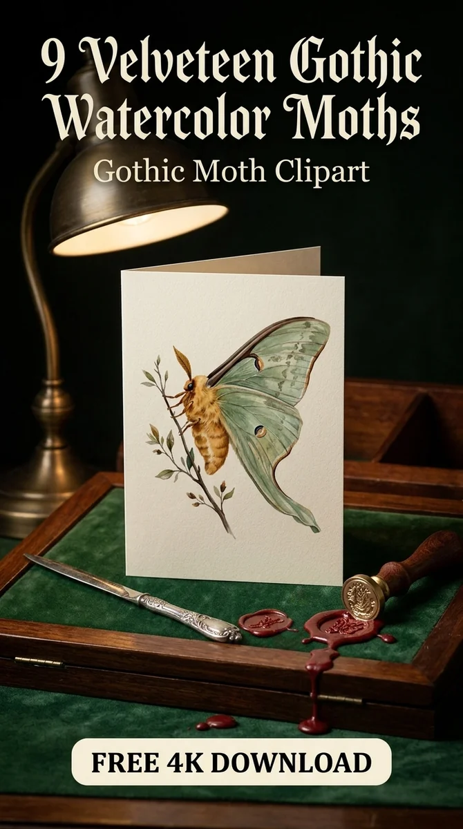 Free Fluffy Luna Moth PNG | Green Gothic Insect Clipart — Dark Academia | Gothic Moth Clipart watercolor clipart