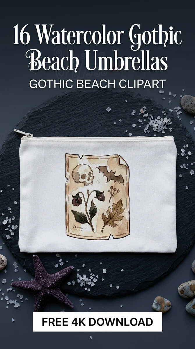 Free Gothic Sunscreen PNG | Spooky Potion Bottle Beach Clipart — Summerween Clipart | Gothic Beach PNG watercolor clipart