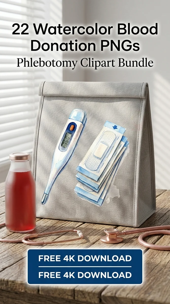 Free Digital Thermometer & Bandages PNG | Checkup Art — Watercolor Blood Donation | Medical Clipart watercolor clipart