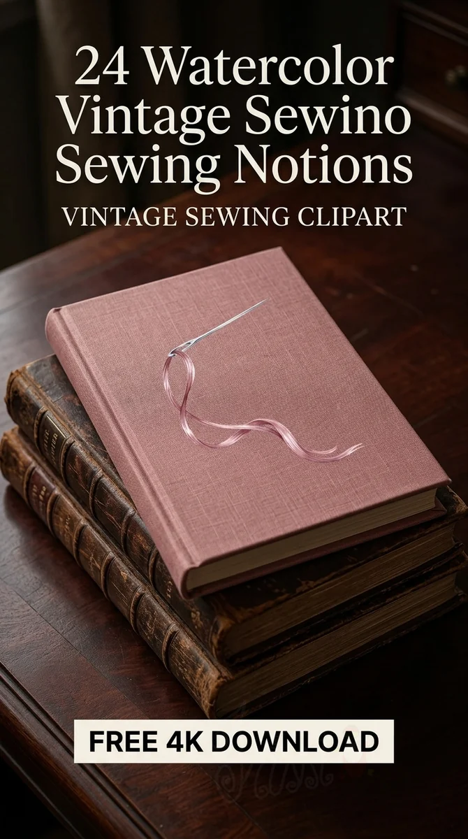 Free Threaded Needle PNG | Watercolor Needle with Pink Thread Clipart — Vintage Sewing Clipart | Haberdashery PNG watercolor clipart