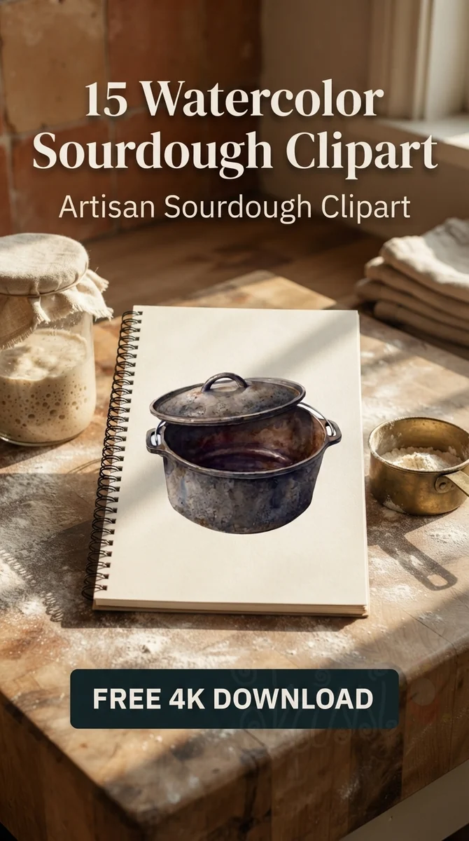 Free Cast Iron Dutch Oven PNG | Vintage Bread Pot Clipart — Sourdough Baking | Artisan Bread Clipart watercolor clipart
