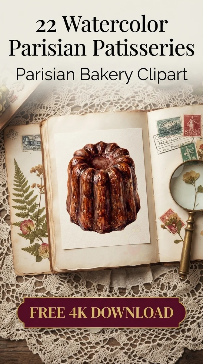 Free Chocolate Canelé PNG | Paris Bakery Dessert Clipart — French Patisserie Clipart | Parisian Bakery PNG watercolor clipart