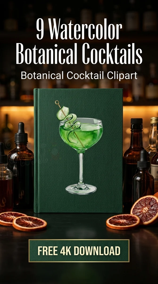 Free Green Cucumber Cocktail PNG | Spring Mixology Clipart — Botanical Mixology | Craft Cocktail Clipart watercolor clipart