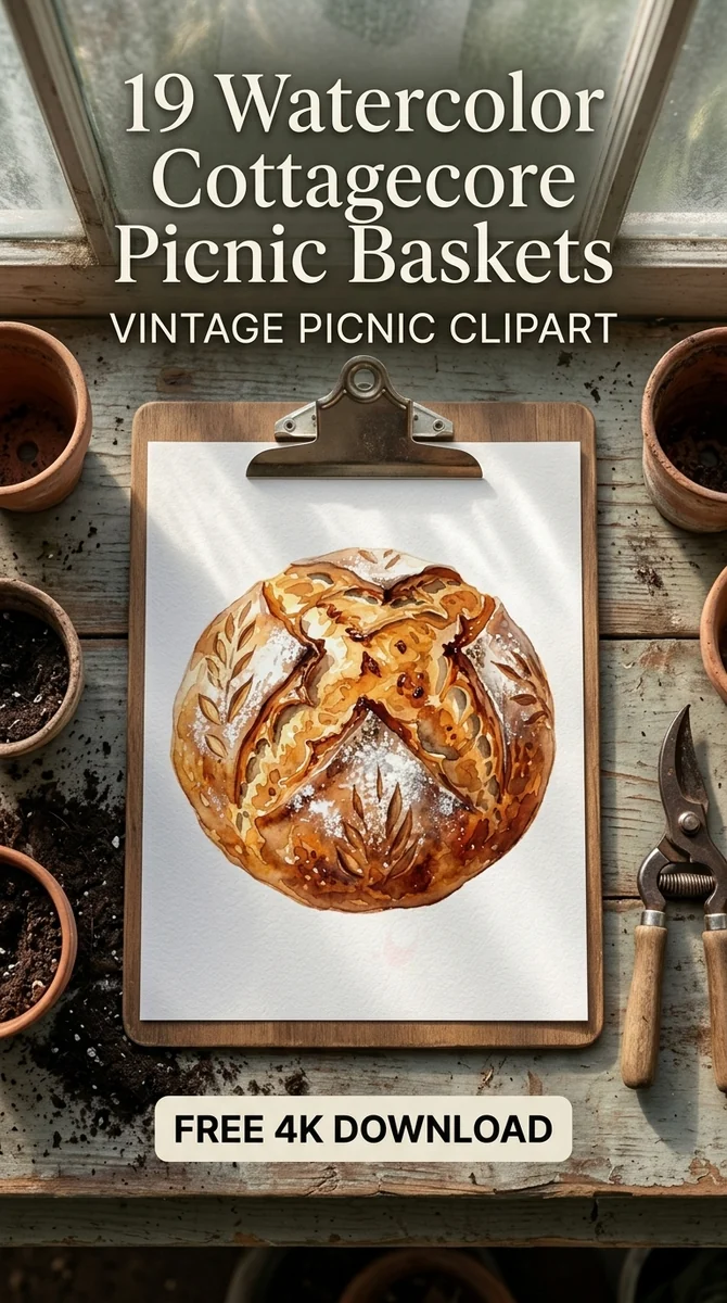 Free Rustic Sourdough Bread PNG | Watercolor Bakery Clipart — Cottagecore Picnic | Watercolor Clipart PNG watercolor clipart