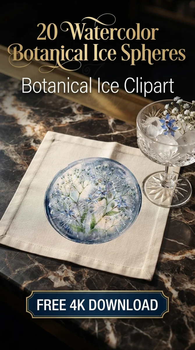 Free Borage Ice Sphere PNG | Blue Floral Ice Cube Clipart — Botanical Ice Spheres | Floral Cocktail Clipart watercolor clipart