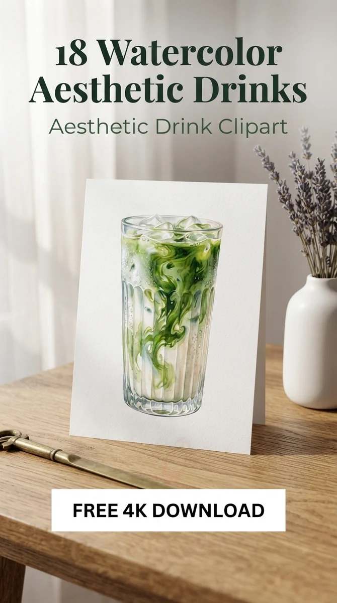 Free Iced Matcha Latte PNG | Aesthetic Green Tea Clipart — Home Cafe Aesthetic | Watercolor Drink Clipart watercolor clipart
