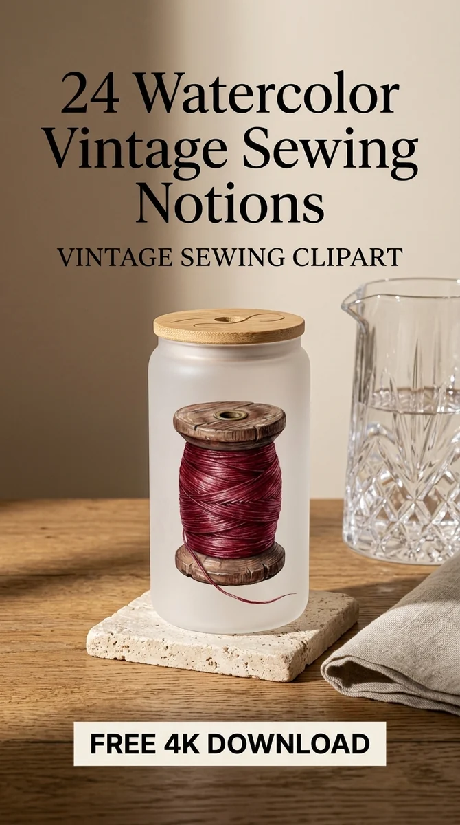 Free Red Crimson Thread Spool PNG | Vintage Wooden Spool Clipart — Vintage Sewing Clipart | Haberdashery PNG watercolor clipart