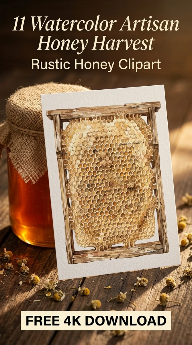 Free Honeycomb Beehive Frame PNG | Rustic Wood Clipart — Cottagecore Honey Clipart | Rustic Watercolor Bee watercolor clipart