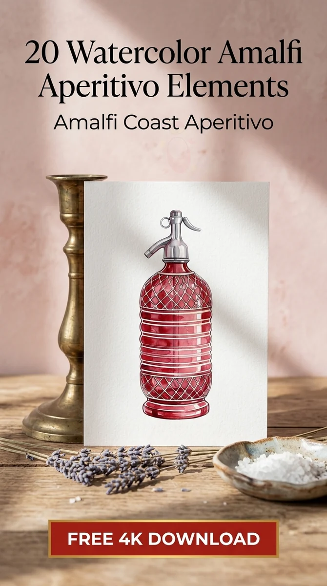 Free Vintage Red Soda Siphon PNG | Retro Italian Aperitivo Clipart — Amalfi Italian Summer | Watercolor Clipart PNG watercolor clipart