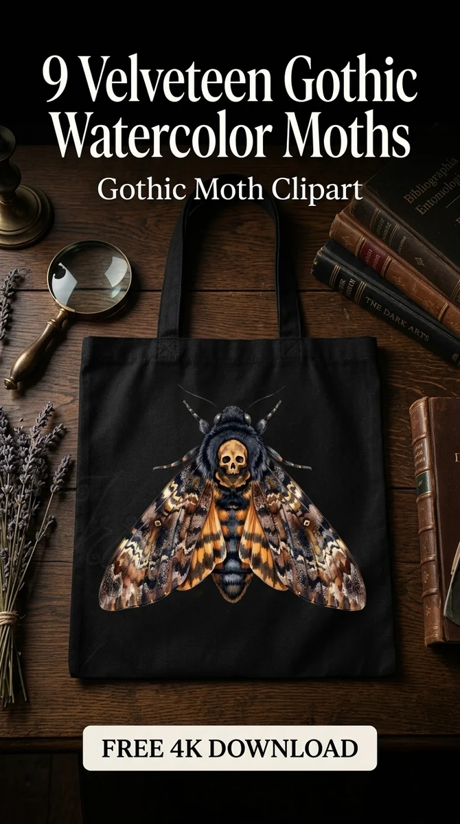 Free Death's Head Moth PNG | Gothic Clipart with Skull Marking β Dark Academia | Gothic Moth Clipart watercolor clipart