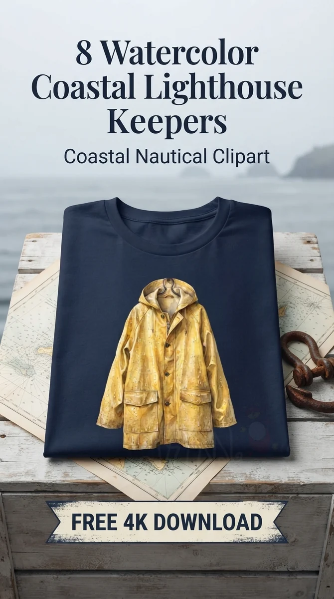 Free Yellow Slicker Raincoat PNG | Lighthouse Keeper Clipart — Coastal Lighthouse | Nautical Watercolor Clipart watercolor clipart