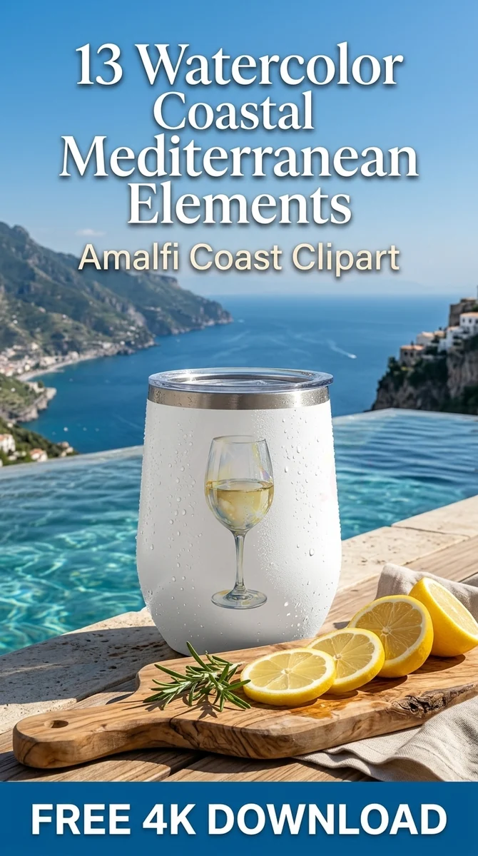 Free Elegant White Wine Glass PNG | Coastal Drink Clipart — Amalfi Coast | Mediterranean Clipart PNG watercolor clipart