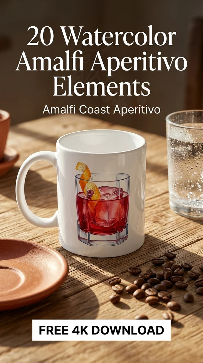 Free Negroni Cocktail Clipart | Italian Summer Aperitivo PNG — Amalfi Italian Summer | Watercolor Clipart PNG watercolor clipart