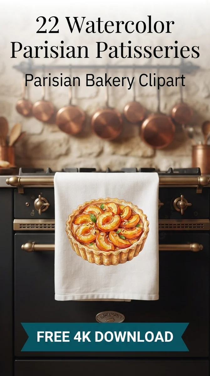 Free Apricot Tart PNG | Parisian Patisserie Fruit Clipart — French Patisserie Clipart | Parisian Bakery PNG watercolor clipart