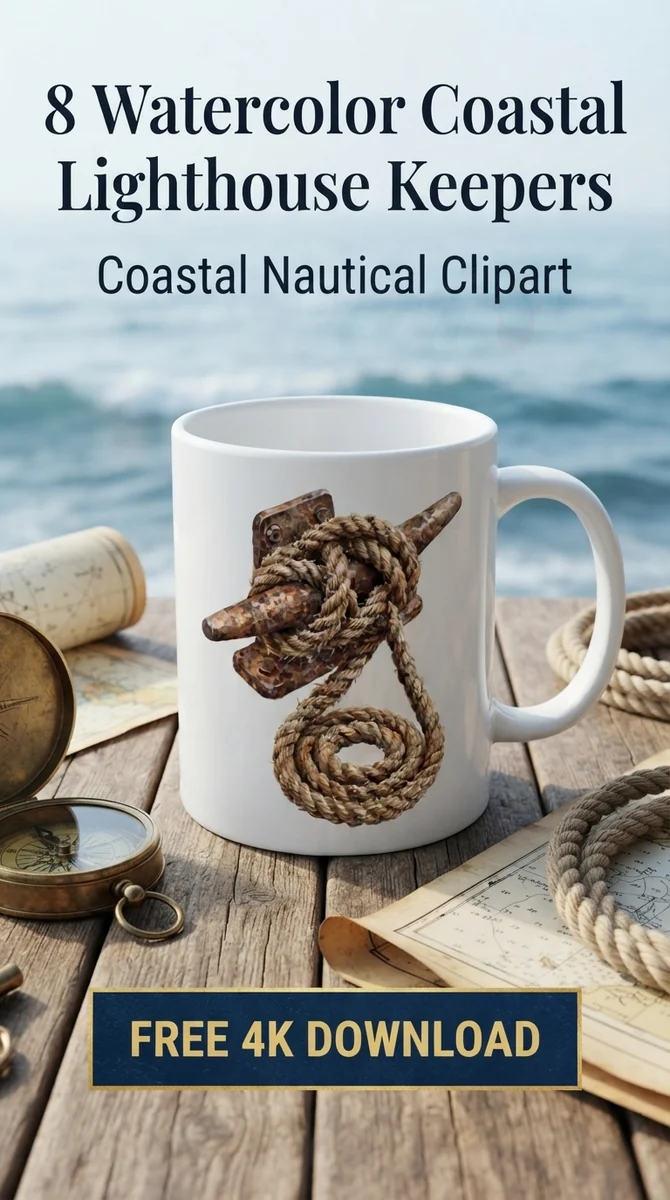 Free Rustic Nautical Rope Cleat PNG | Coastal Dock Clipart — Coastal Lighthouse | Nautical Watercolor Clipart watercolor clipart