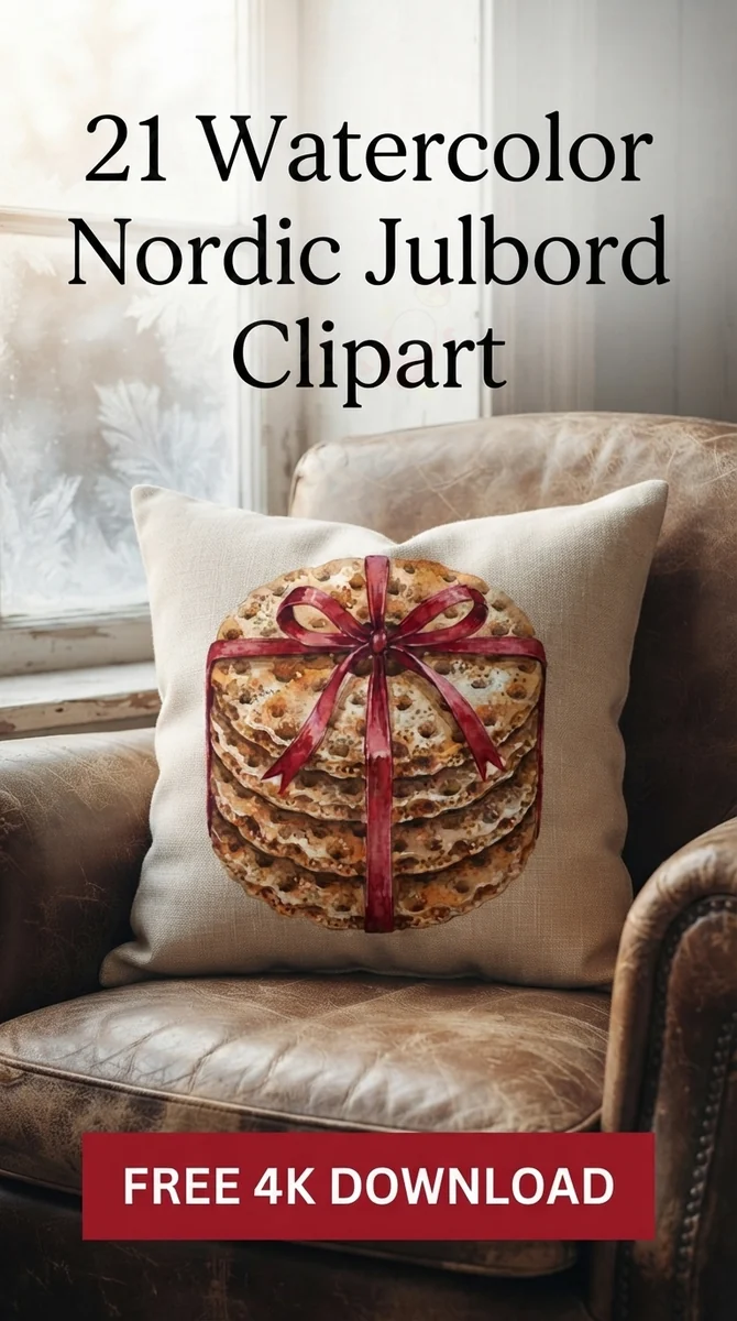 Free Swedish Crispbread PNG | Knäckebröd Holiday Ribbon Clipart — Nordic Christmas Clipart | Hygge Julbord PNG watercolor clipart